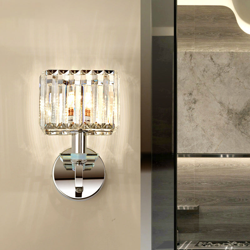 Avtoit | Cubic Wall Lamp Contemporary Metal 1 Light Chrome-Finish Wall Lamp with Clear Crystal Block