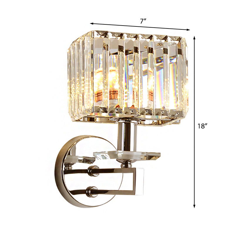 Avtoit | Cubic Wall Lamp Contemporary Metal 1 Light Chrome-Finish Wall Lamp with Clear Crystal Block