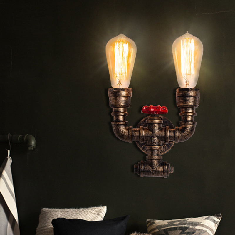 Avtoit | Iron Water Pipe Wall Lamp Rustic Style Restaurant Wall Lighting Fixture in Bronze