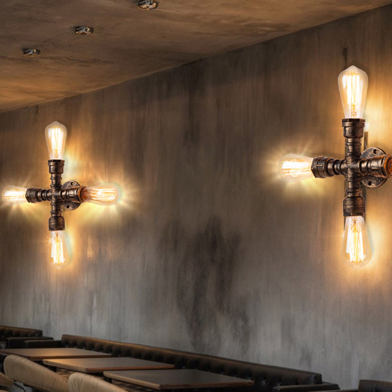 Avtoit | Iron Water Pipe Wall Lamp Rustic Style Restaurant Wall Lighting Fixture in Bronze