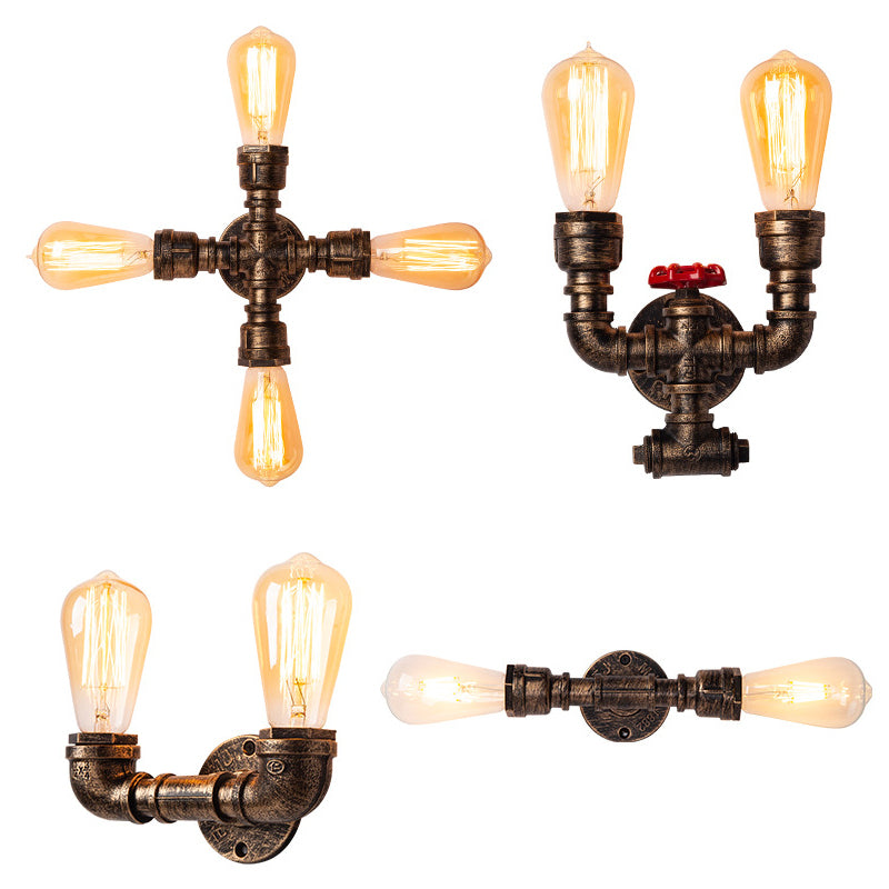 Avtoit | Iron Water Pipe Wall Lamp Rustic Style Restaurant Wall Lighting Fixture in Bronze