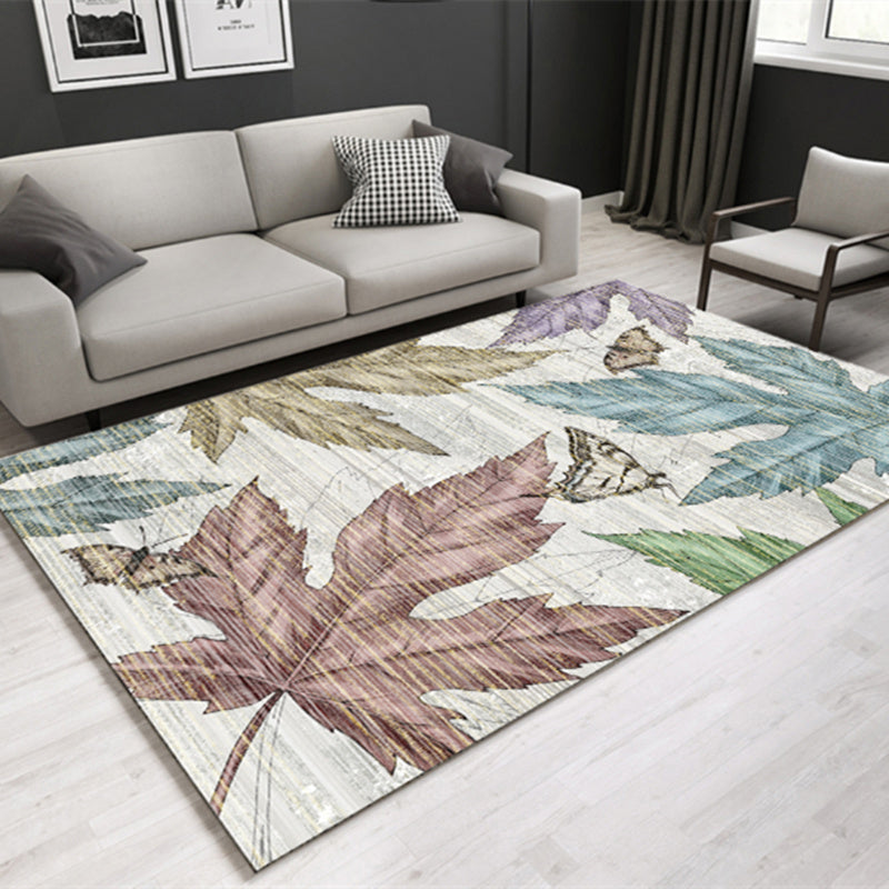 Avtoit | Modern Plant Printed Carpet Multi-Color Polypropylene Area Rug Pet-Friendly Machine-Washable Rug for Room