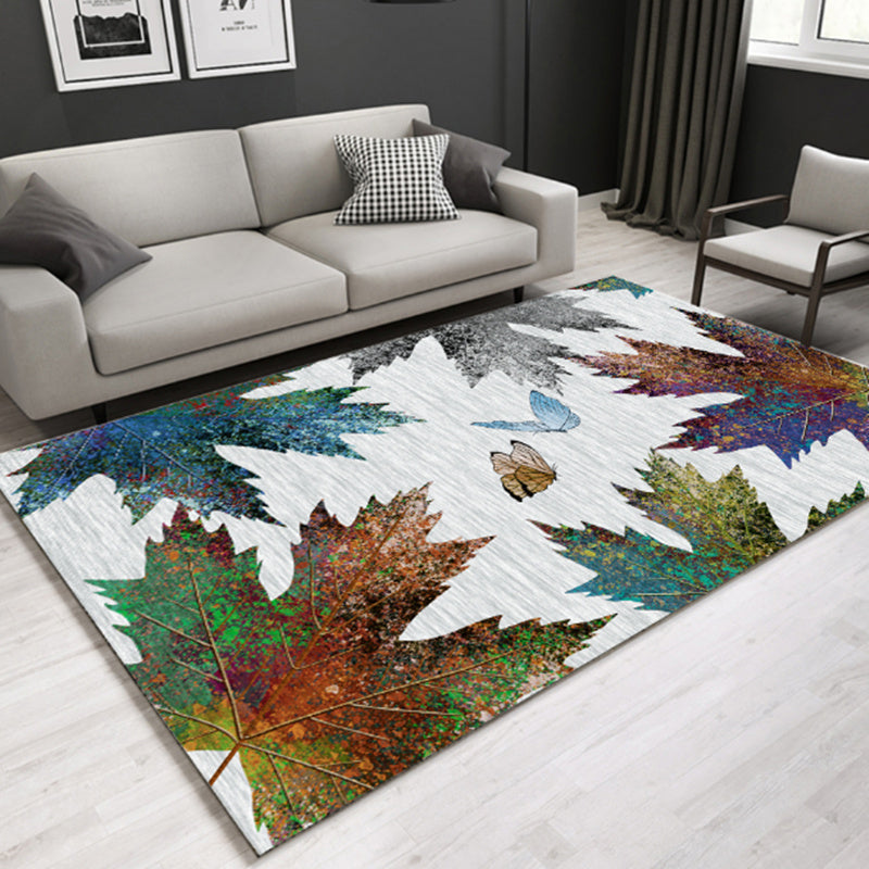 Avtoit | Modern Plant Printed Carpet Multi-Color Polypropylene Area Rug Pet-Friendly Machine-Washable Rug for Room