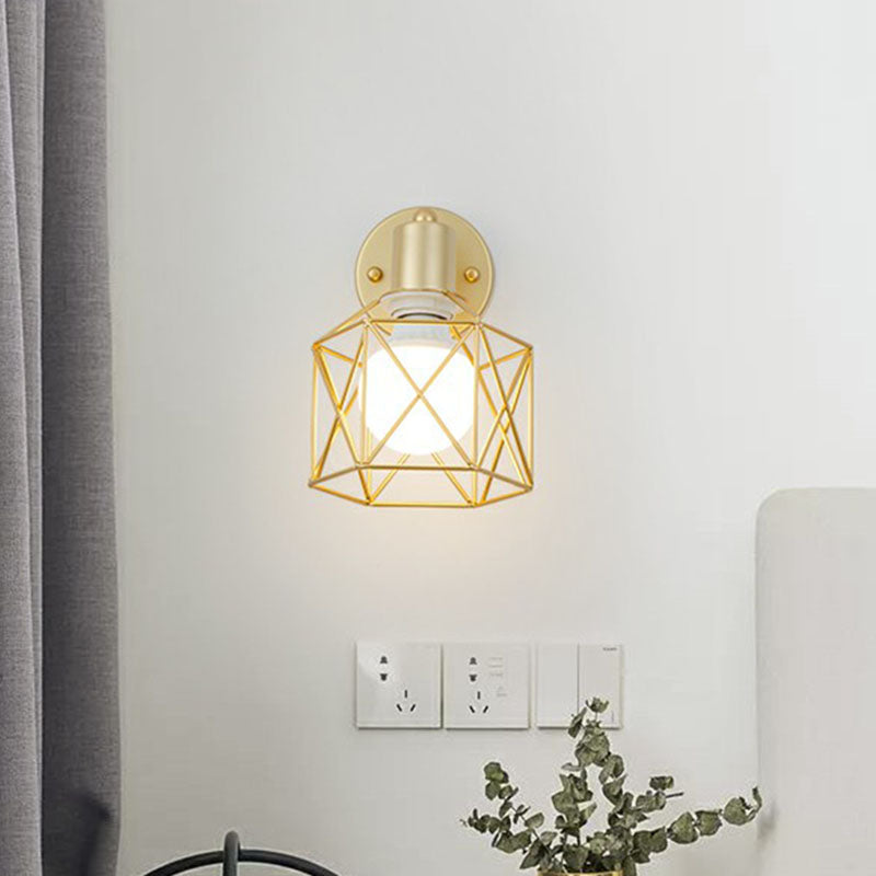 Avtoit | Antique hexagonal wall lamp single iron swivel wall light fixture in gold