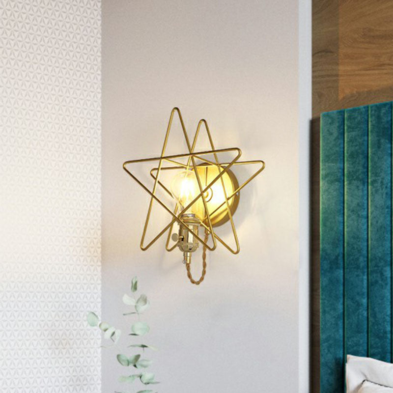 Avtoit | Star Cage Metal Wall Lamp Simplicity 1 Bulb Nightstand Wall Light Fixture in Gold