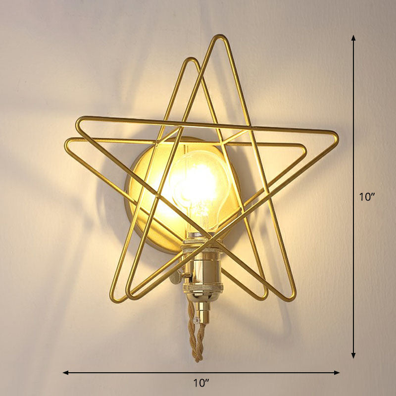 Avtoit | Star Cage Metal Wall Lamp Simplicity 1 Bulb Nightstand Wall Light Fixture in Gold