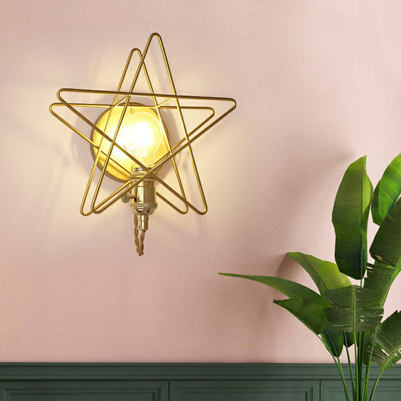 Avtoit | Star Cage Metal Wall Lamp Simplicity 1 Bulb Nightstand Wall Light Fixture in Gold
