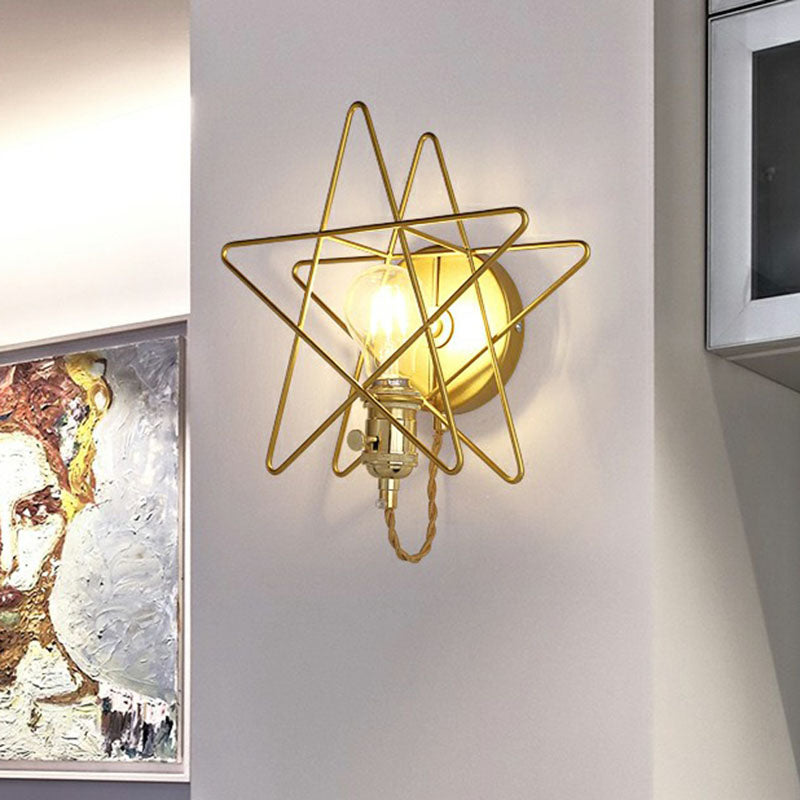 Avtoit | Star Cage Metal Wall Lamp Simplicity 1 Bulb Nightstand Wall Light Fixture in Gold