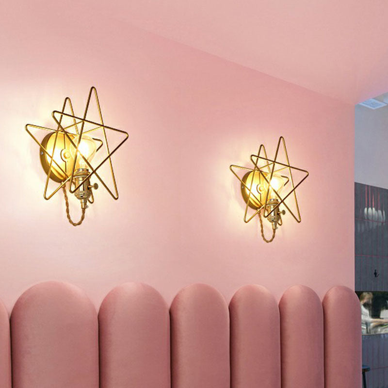 Avtoit | Star Cage Metal Wall Lamp Simplicity 1 Bulb Nightstand Wall Light Fixture in Gold