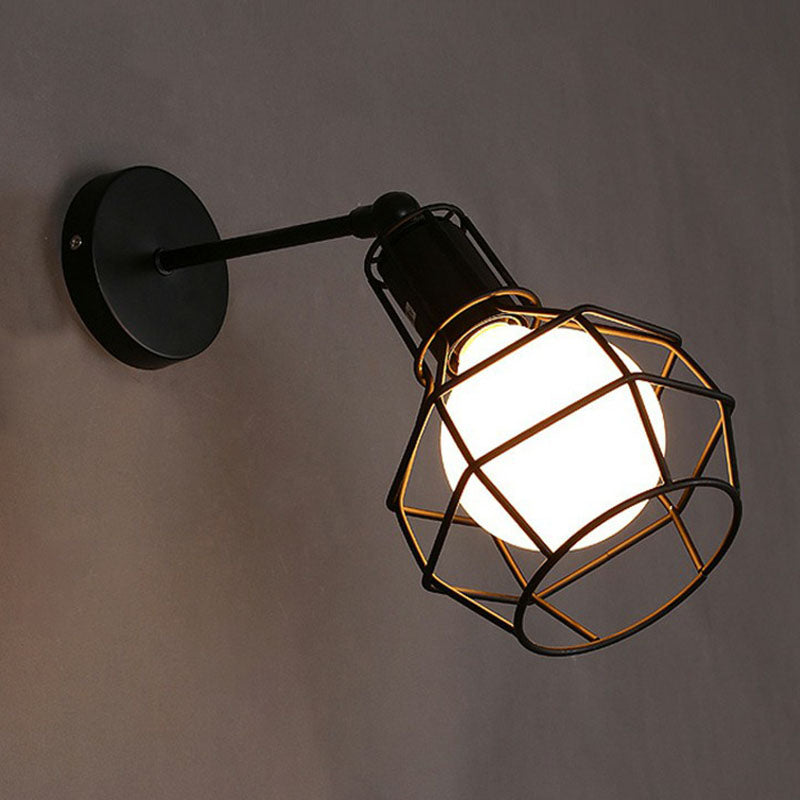 Avtoit | Iron Cage Wall Light Retro Style 1 Head Living Room Wall Lighting Lamp in Black
