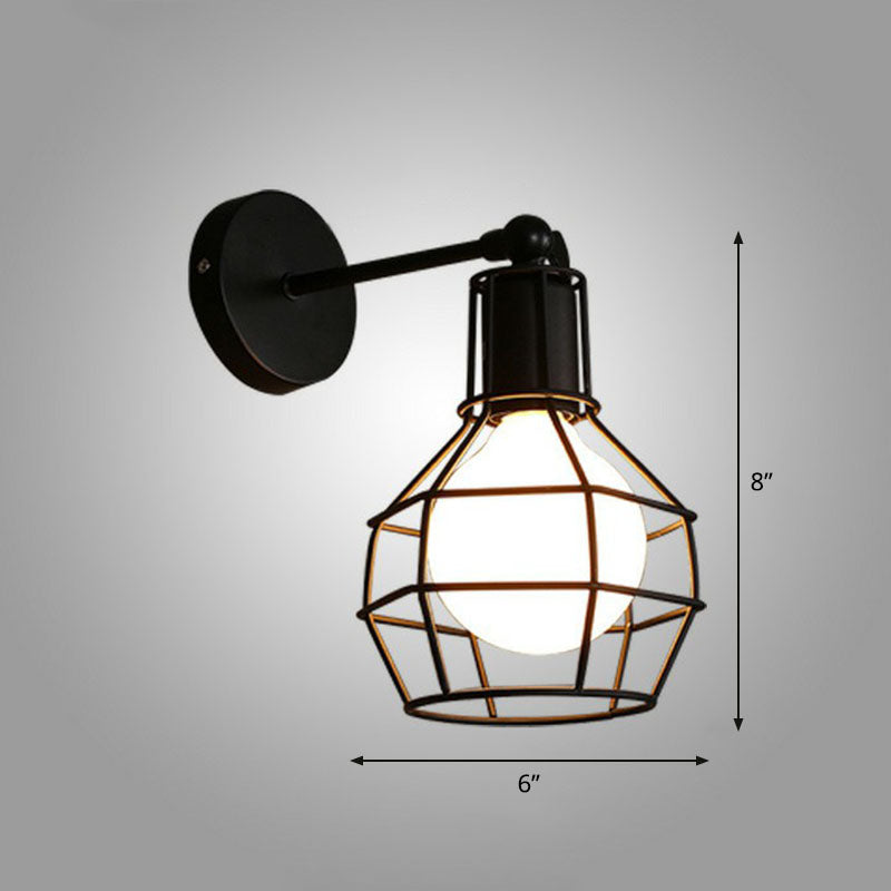 Avtoit | Iron Cage Wall Light Retro Style 1 Head Living Room Wall Lighting Lamp in Black