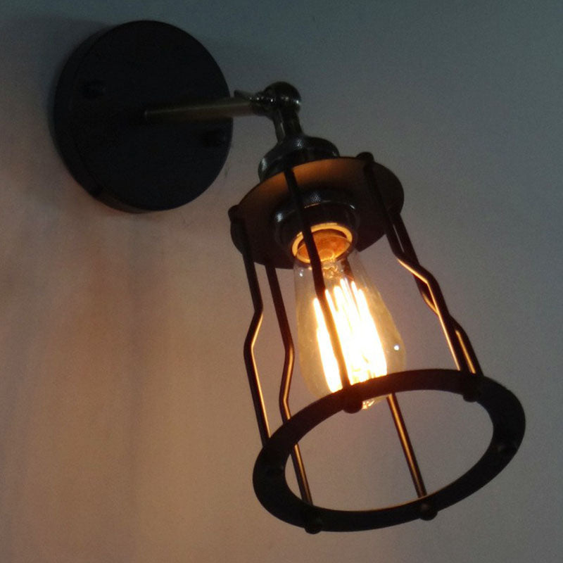 Avtoit | Iron Cage Wall Light Retro Style 1 Head Living Room Wall Lighting Lamp in Black