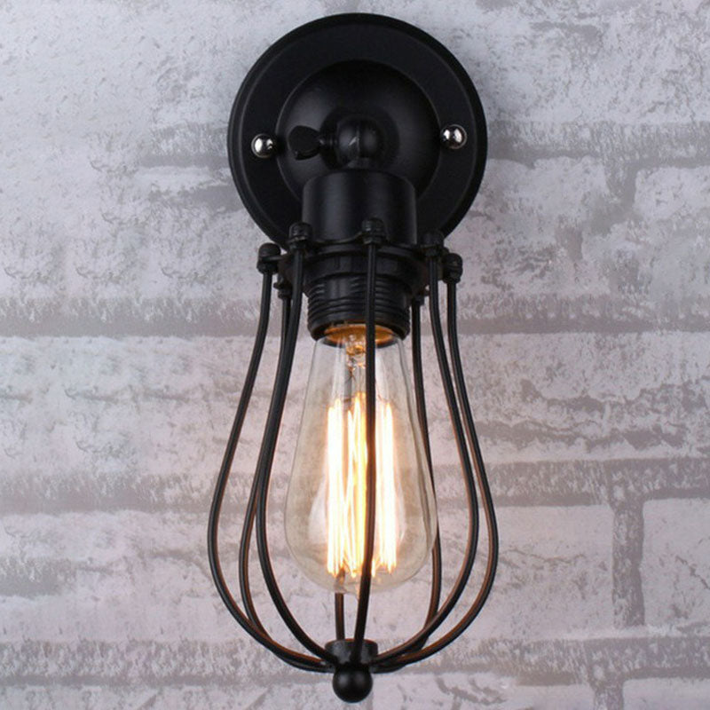 Avtoit | Vintage Grapefruit Cage Wall Lamp Single Lamp Iron Wall Mounted Lamp in Black