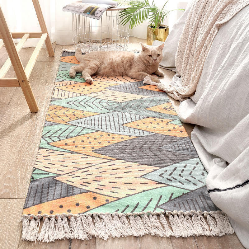 Avtoit | Classic Multicolored Drop Carpet Polyester Plant Printed Carpet Non-Slip Back Machine Washable Carpet for Bedroom