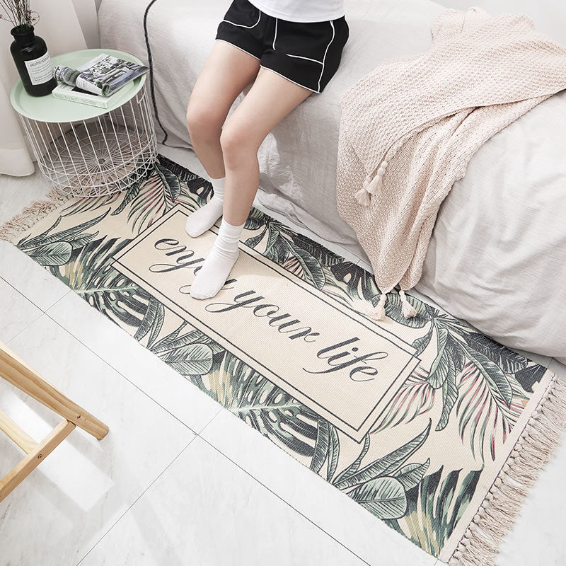 Avtoit | Classic Multicolored Drop Carpet Polyester Plant Printed Carpet Non-Slip Back Machine Washable Carpet for Bedroom