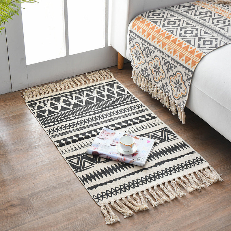 Avtoit | Southwestern Bedroom Rug Multicolor Geometric Print Rug Polypropylene Machine Washable Rug with Fringes
