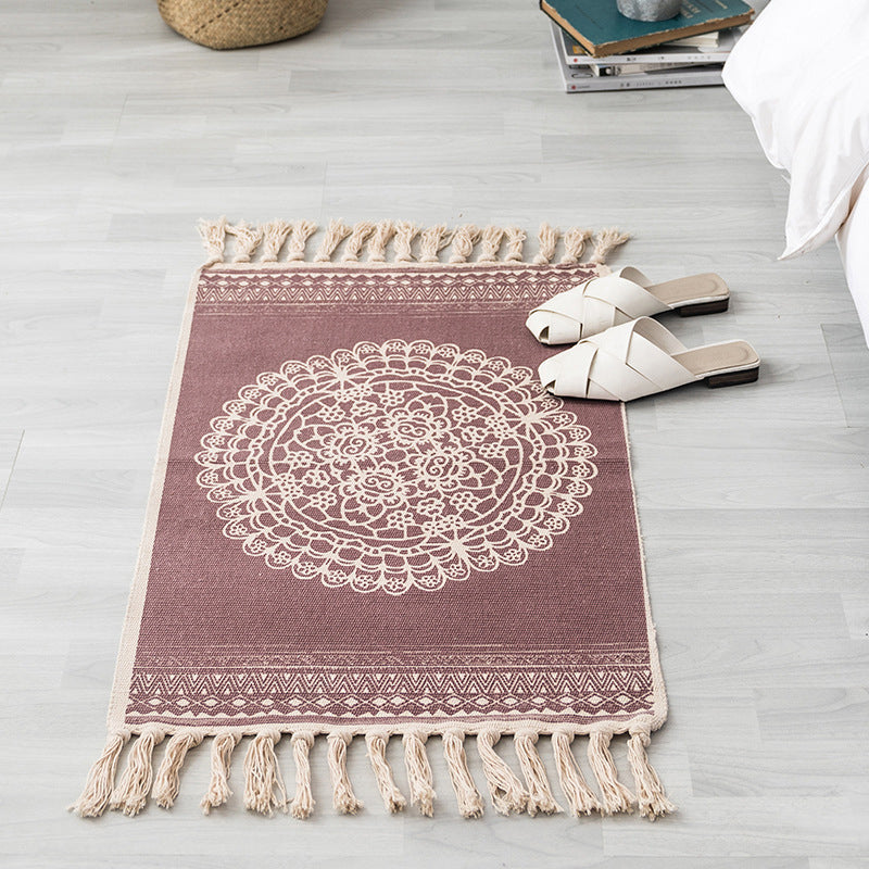 Avtoit | Southwestern Bedroom Rug Multicolor Geometric Print Rug Polypropylene Machine Washable Rug with Fringes