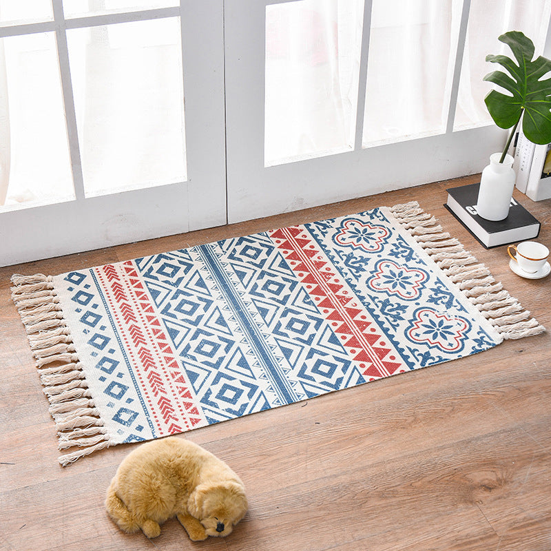 Avtoit | Southwestern Bedroom Rug Multicolor Geometric Print Rug Polypropylene Machine Washable Rug with Fringes