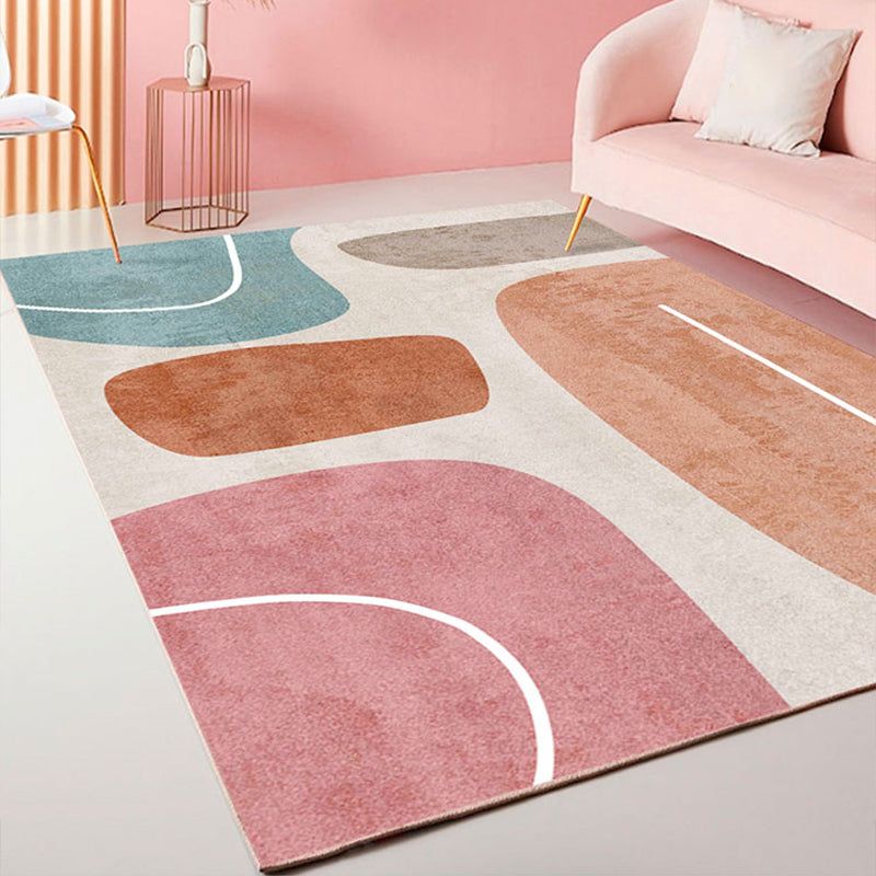 Avtoit | Beautiful Bedroom Rug Multicolored Color Block Rug Polyester Non-slip Back Machine Washable Rug