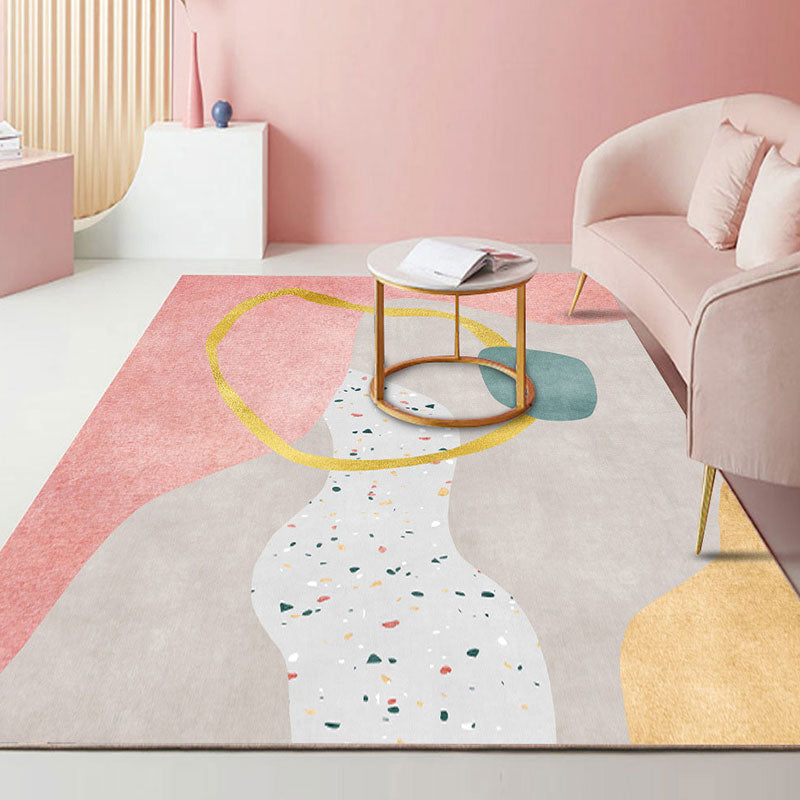 Avtoit | Beautiful Bedroom Rug Multicolored Color Block Rug Polyester Non-slip Back Machine Washable Rug