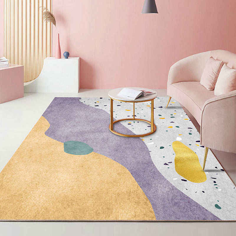 Avtoit | Beautiful Bedroom Rug Multicolored Color Block Rug Polyester Non-slip Back Machine Washable Rug