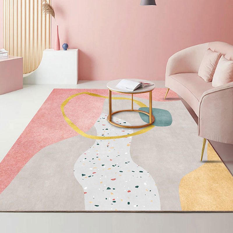 Avtoit | Beautiful Bedroom Rug Multicolored Color Block Rug Polyester Non-slip Back Machine Washable Rug