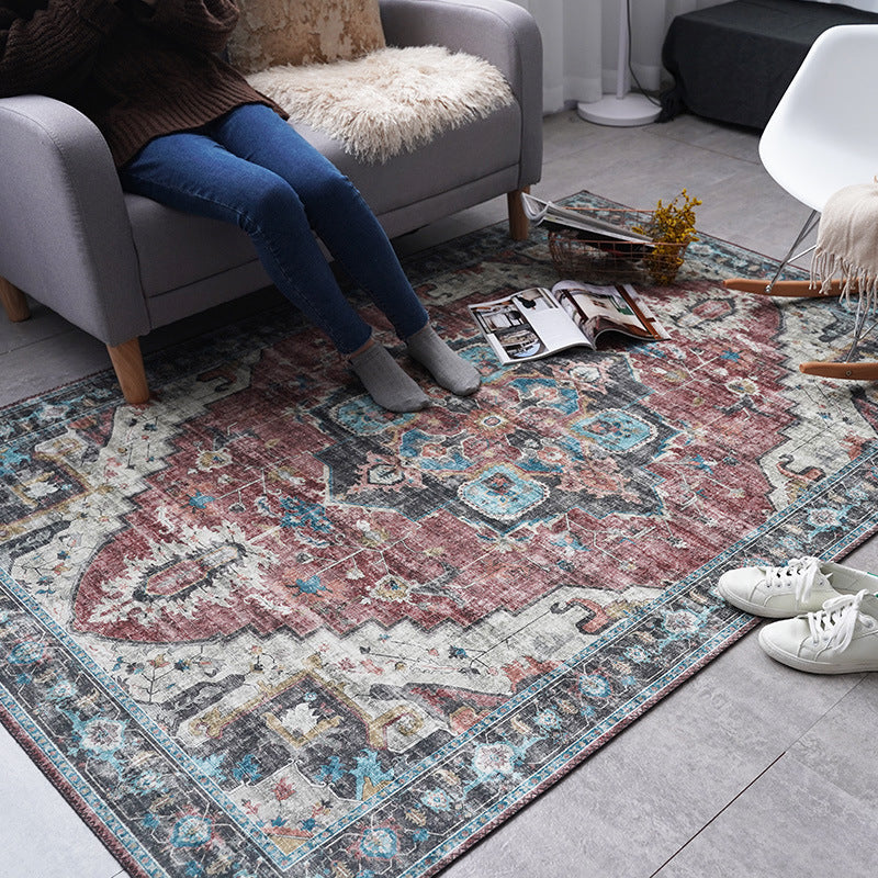Avtoit | Retro Floral Print Rug Multicolored Rustic Area Rug Polypropylene Easy Care Non-Slip Backing Rug for Room
