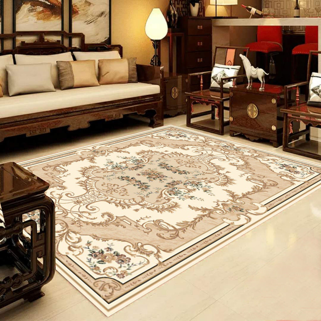 Avtoit | Retro Multicolored Western Rug Synthetic Flower Design Area Rug Non-Slip Washable Rug for Living Room