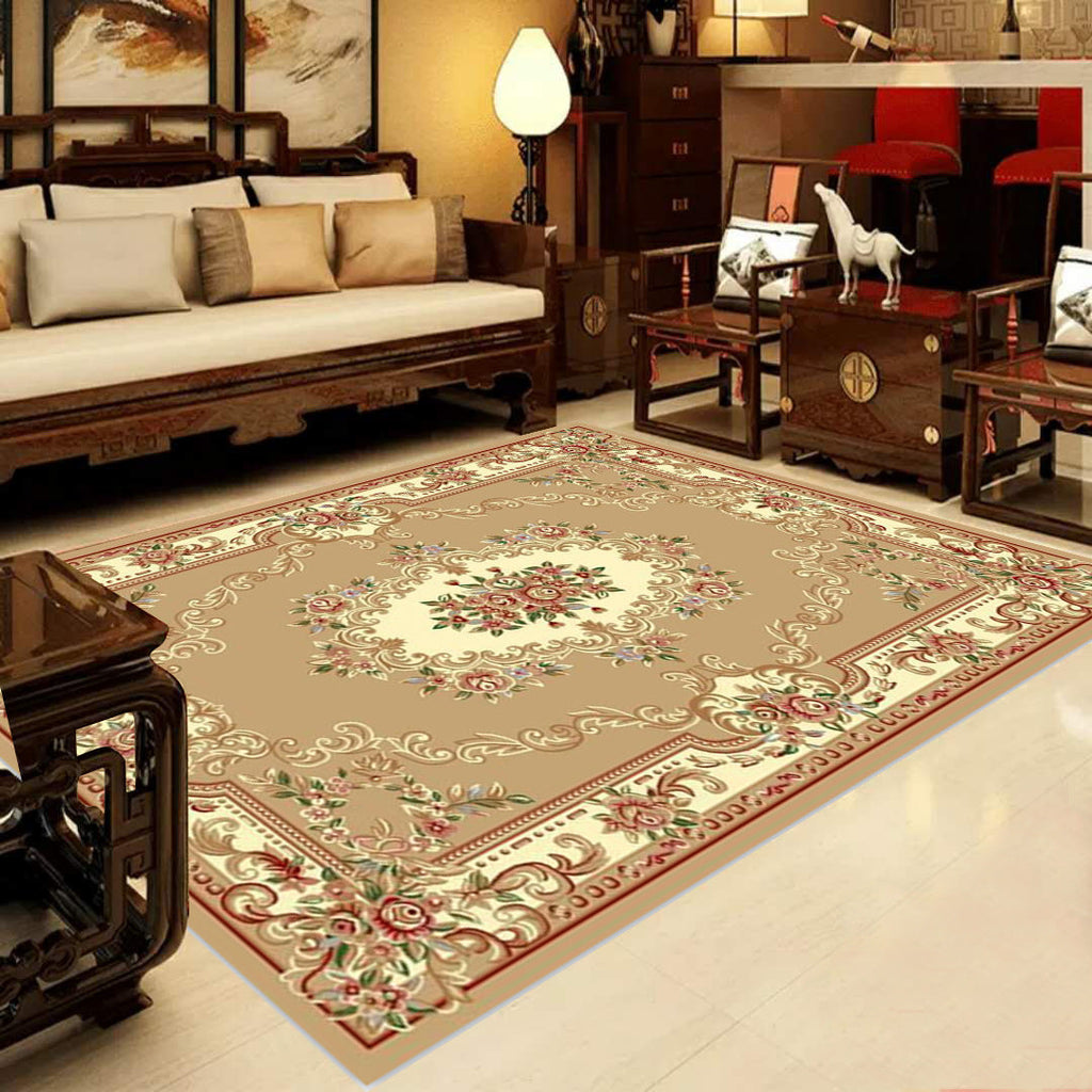 Avtoit | Retro Multicolored Western Rug Synthetic Flower Design Area Rug Non-Slip Washable Rug for Living Room