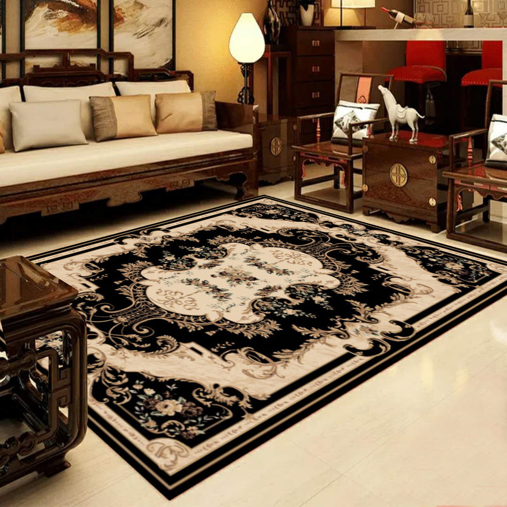Avtoit | Retro Multicolored Western Rug Synthetic Flower Design Area Rug Non-Slip Washable Rug for Living Room