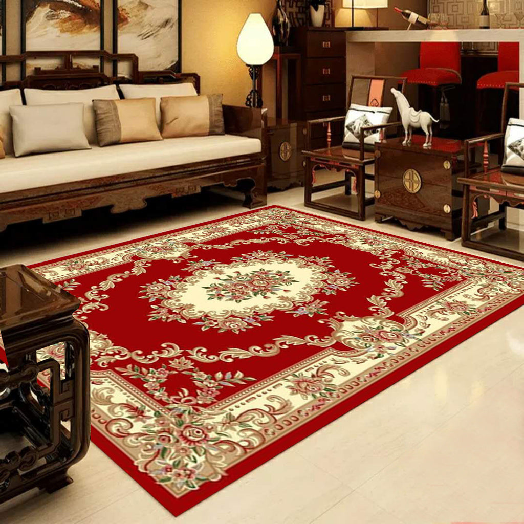 Avtoit | Retro Multicolored Western Rug Synthetic Flower Design Area Rug Non-Slip Washable Rug for Living Room
