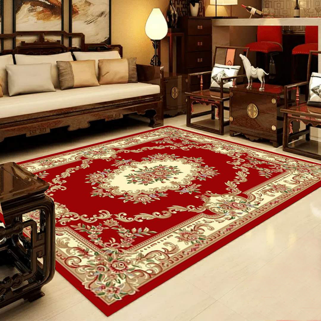 Avtoit | Retro Multicolored Western Rug Synthetic Flower Design Area Rug Non-Slip Washable Rug for Living Room