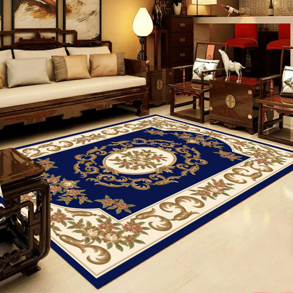 Avtoit | Retro Multicolored Western Rug Synthetic Flower Design Area Rug Non-Slip Washable Rug for Living Room