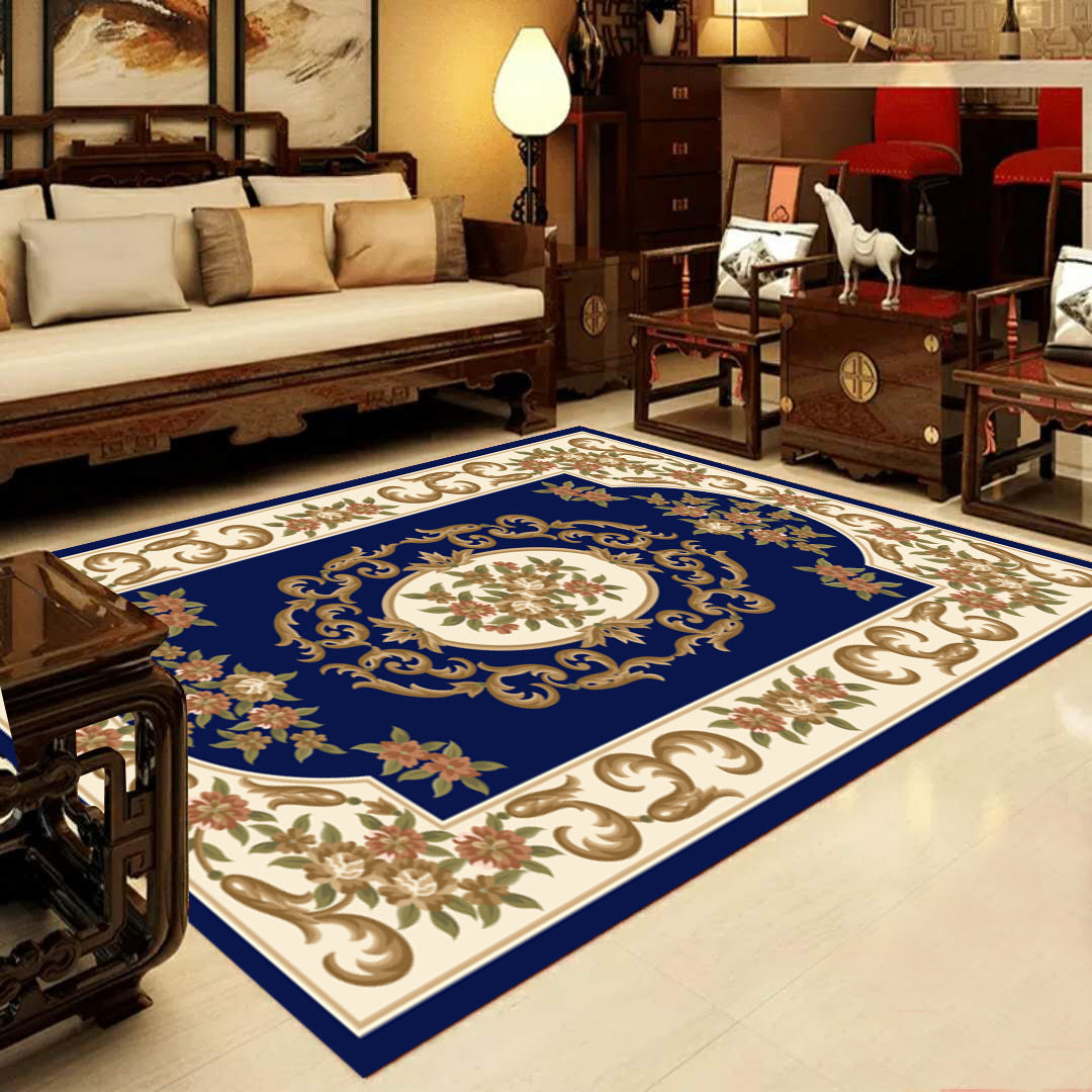 Avtoit | Retro Multicolored Western Rug Synthetic Flower Design Area Rug Non-Slip Washable Rug for Living Room
