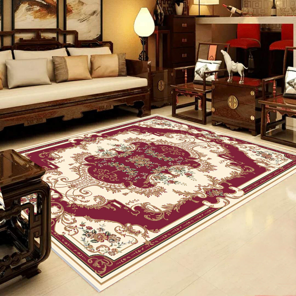 Avtoit | Retro Multicolored Western Rug Synthetic Flower Design Area Rug Non-Slip Washable Rug for Living Room