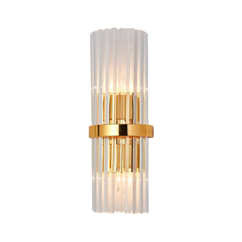 Avtoit | 2 Light Living Room Wall Mounted Lamp Modern Brass Finish Wall Light with Cylindrical Clear Crystal Shade