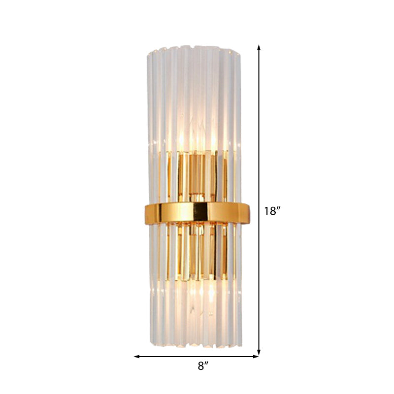 Avtoit | 2 Light Living Room Wall Mounted Lamp Modern Brass Finish Wall Light with Cylindrical Clear Crystal Shade