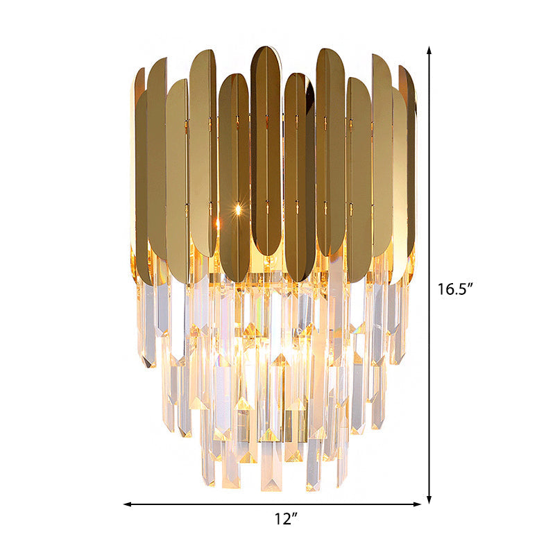 Avtoit | Stacked Wall Light Modernist Metal 1 Light Brass Wall Lamp with Clear Crystal Block for Nightstand