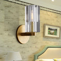 Avtoit | Cylinder Clear Crystal Wall Lamp Modernist 1 Light Wall Sconce with Round Backplate in Brass