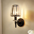 Avtoit | Cone clear crystal wall light sconce contemporary 1 light black wall lamp with round metal backplate