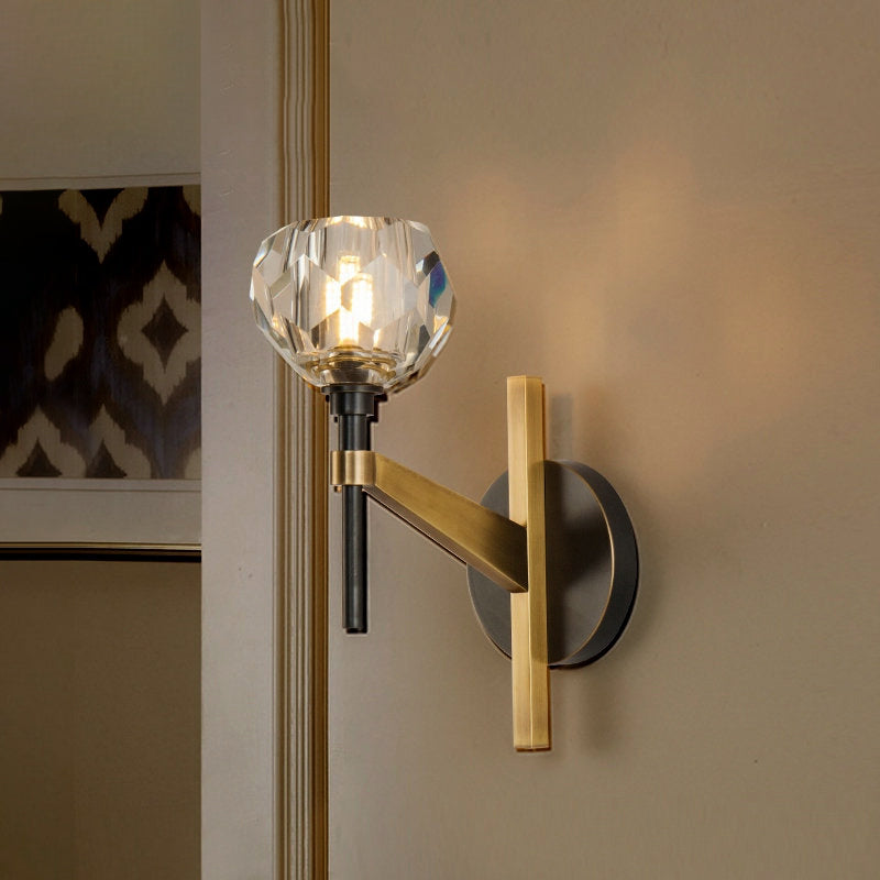 Avtoit | Modern Style Dome Wall Light Clear Crystal 1 Light Living Room Wall Lamp in Brass Finish