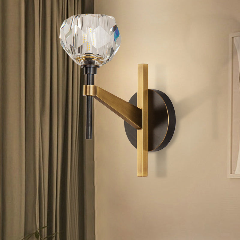 Avtoit | Modern Style Dome Wall Light Clear Crystal 1 Light Living Room Wall Lamp in Brass Finish