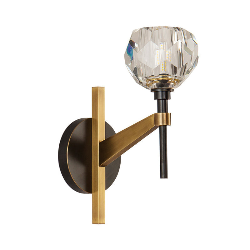Avtoit | Modern Style Dome Wall Light Clear Crystal 1 Light Living Room Wall Lamp in Brass Finish