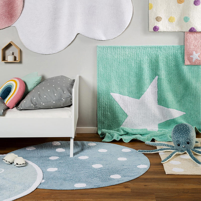 Avtoit | Multicolored simple rug Polyester polka dot print rug pet-friendly non-slip backing rug for children's room
