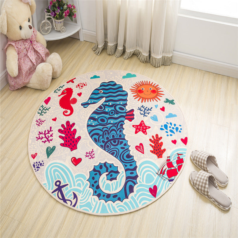 Avtoit | Nordic Kids Bedroom Rug Multicolored Cartoon Print Rug Polyester Non-Slip Back Machine Washable Rug