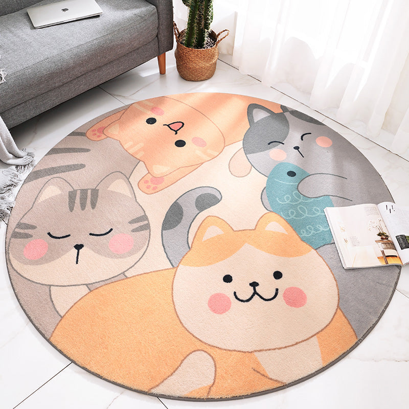 Avtoit | Sweet Cartoon Print Rug Multicolored Polyester Rug Washable Easy Care Non-Slip Indoor Rug for Children's Room