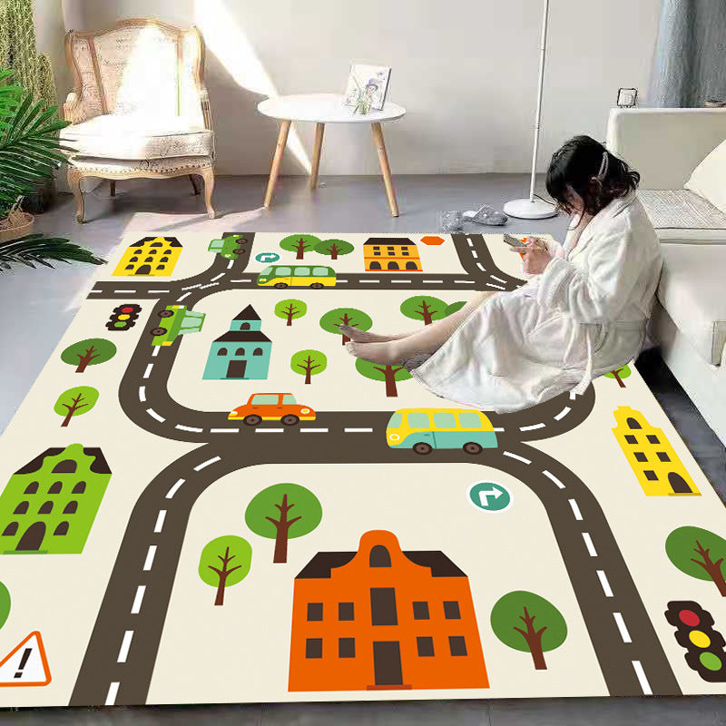 Avtoit | Beautiful Cartoon Print Carpet Multicolored Polyester Area Rug Non-Slip Back Machine Washable Rug for Kids