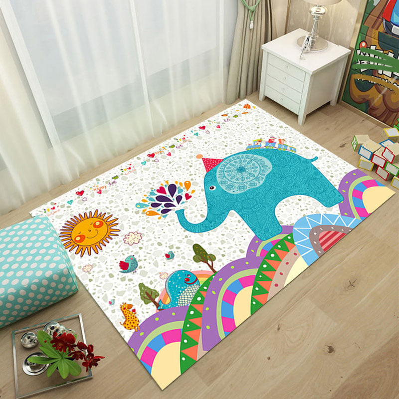 Avtoit | Multicolored Children's Room Rug Calming Fairy Tale Rug Polyester Non-Slip Machine Washable Living Room Rug