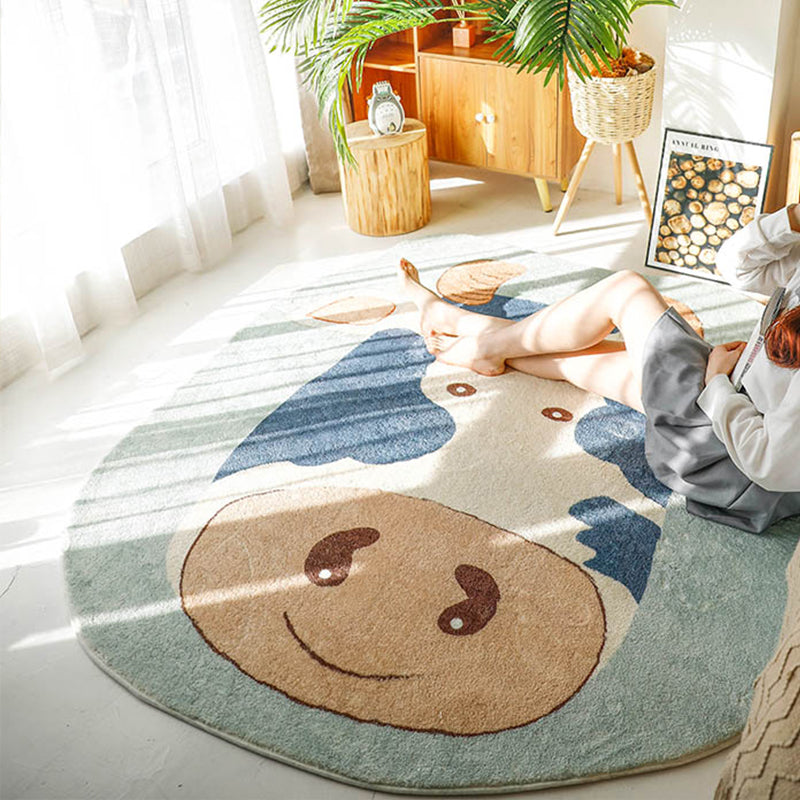 Avtoit | Natural Bedroom Rug Multicolored Cartoon Print Rug Polypropylene Non-Slip Machine Washable Rug