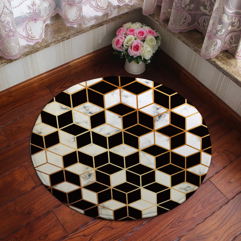 Avtoit | Unique geometric print rug Multicolored polyester rug Non-slip backing Machine washable indoor rug for the bedroom